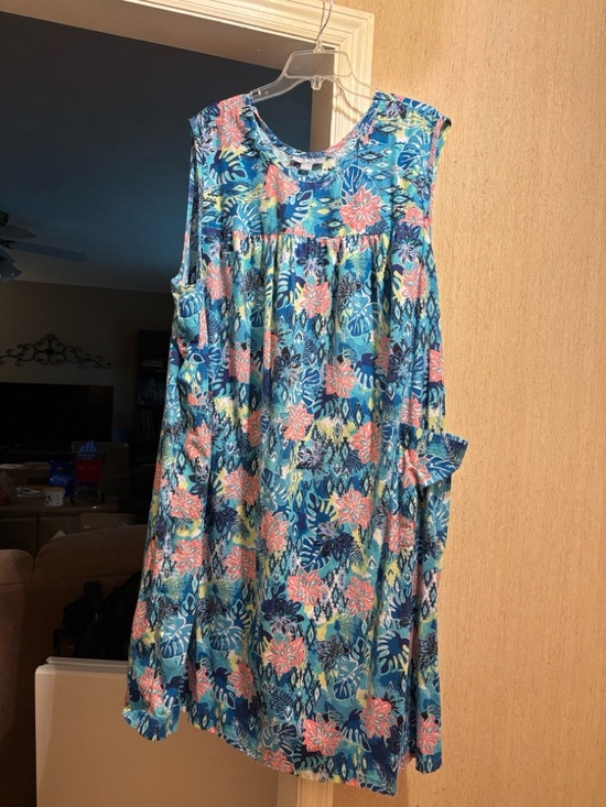 Only Necessities Dresses & Skirts - Only Necessities Aqua and Navy Floral Cotton Sundress with pockets. Plus Size